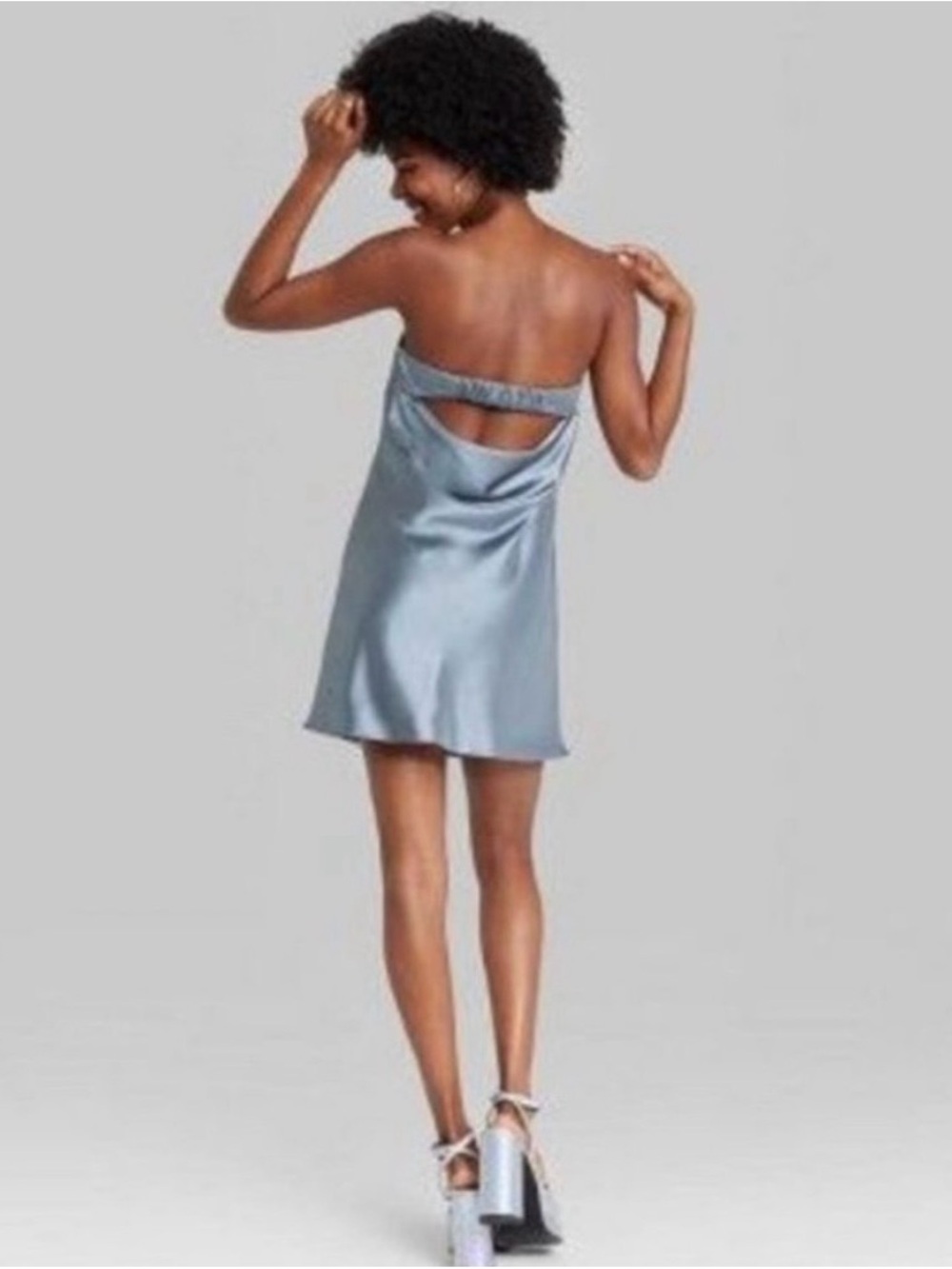 wild fable Light Blue Backless Satin Slip Dress